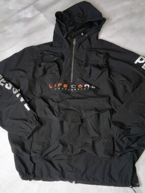 Black Hooded Windbreaker Pullover